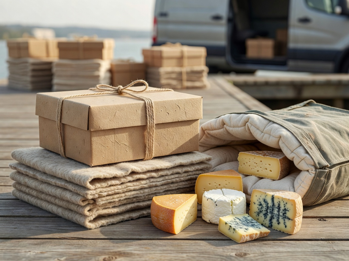 Eco-friendly thermal insulated delivery packaging for overnight cold-chain shipping of artisanal cheeses